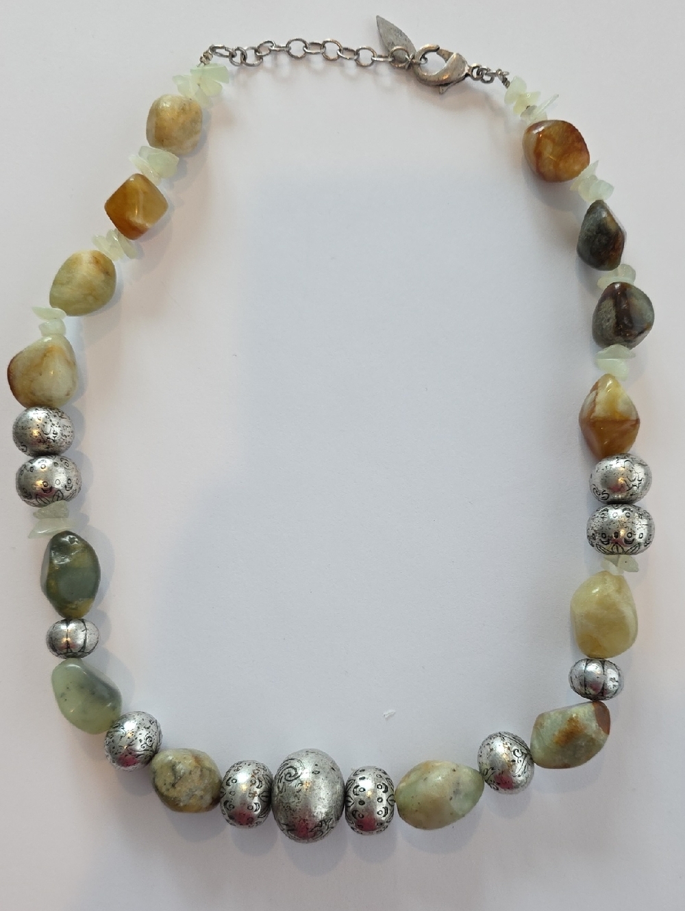 Coldwater Creek Green, Brown and Silver Beaded Necklace